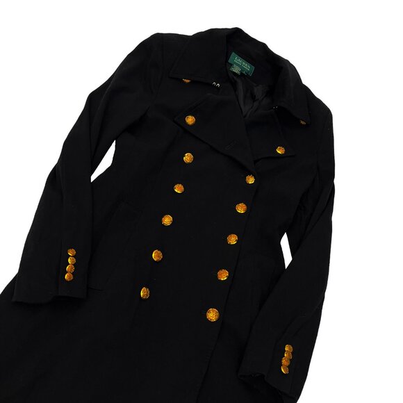 Lauren Ralph Lauren Wool Pea Coat Womens Black Double Breasted Jacket L - Picture 4 of 4
